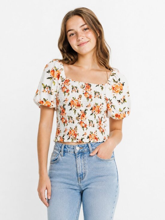 Stella Tweed Other - Stella Tweed Girl Crop Top Off the Shoulder Floral Print Cream Orange Large 14